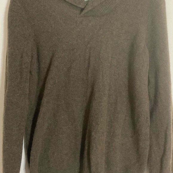 Eddie Bauer Lambs Wool Sweater Mens Size XLT Olive Green Shawl Neck Pullover - Picture 2 of 9